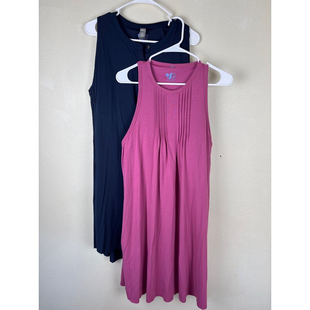 SheBird Sleeveless Built-In Bra Tank Dress Bundle Women’s XL Athletic Blue Pink